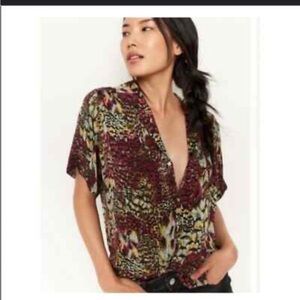 Anthropologie Tiny Postcard Button Down Short Sleeve blouse!